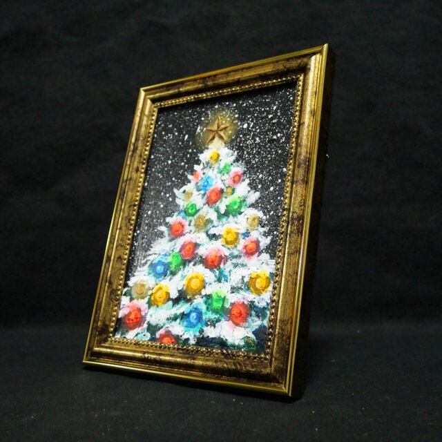 油絵 ミニ絵画2L【雪のクリスマスツリー】 | iichi 日々の暮らしを