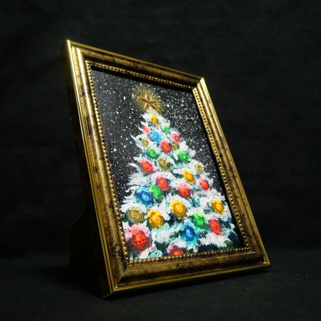 油絵 ミニ絵画2L【雪のクリスマスツリー】 | iichi 日々の暮らしを