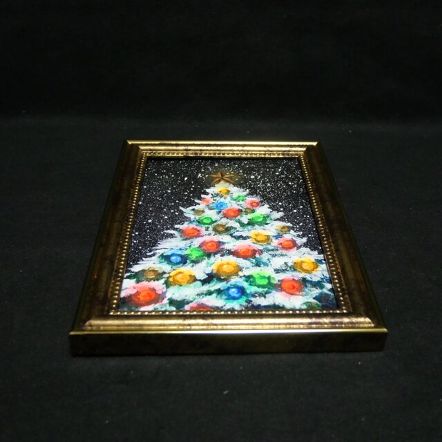 油絵 ミニ絵画2L【雪のクリスマスツリー】 | iichi 日々の暮らしを