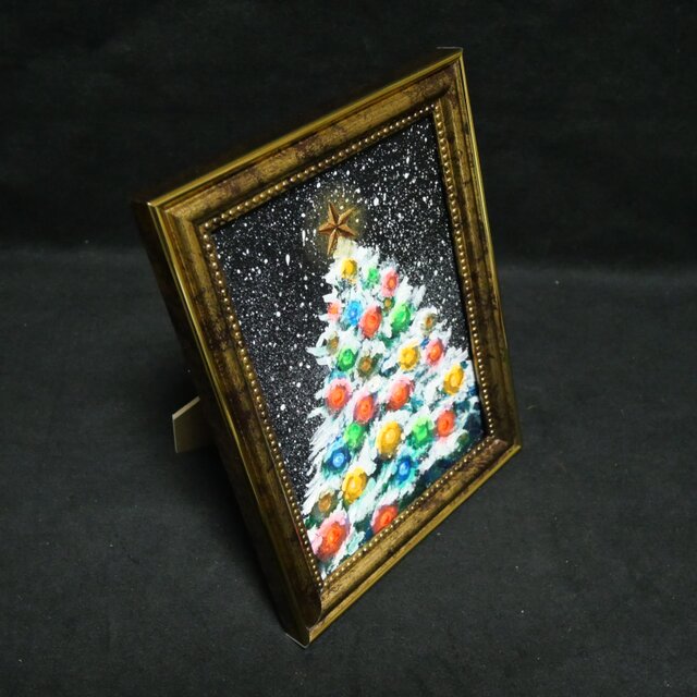 油絵 ミニ絵画2L【雪のクリスマスツリー】 | iichi 日々の暮らしを