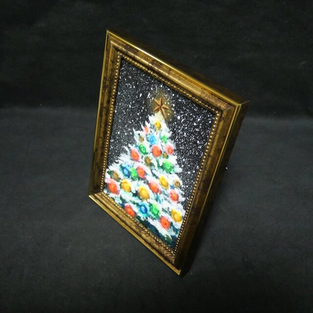 油絵 ミニ絵画2L【雪のクリスマスツリー】 | iichi 日々の暮らしを
