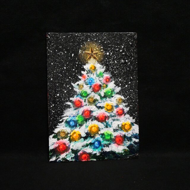 油絵 絵画 ミニ絵画 【雪のクリスマスツリー】 油絵 ミニ絵画2L【雪のクリスマスツリー】 | iichi 日々の暮らしを