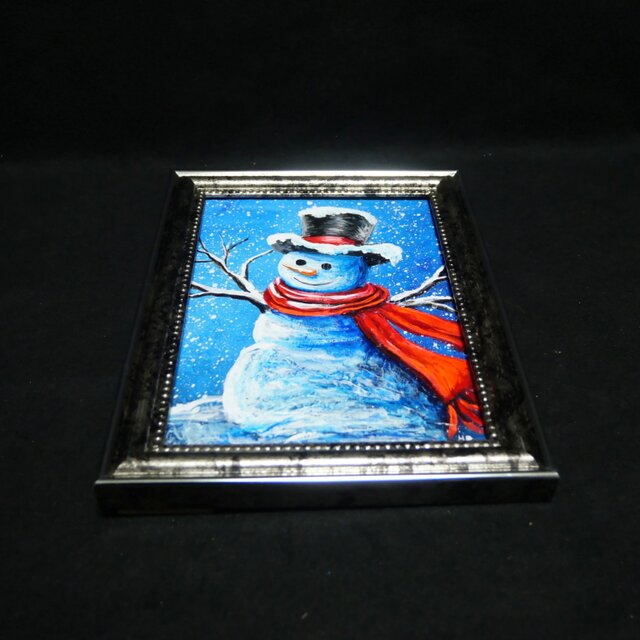【赤いマフラーの雪だるま】絵画 油彩 油彩画 絵 油絵 赤いマフラーの雪だるま】絵画 油彩 油彩画 絵 油絵 油絵 ミニ絵画