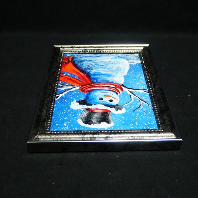 【赤いマフラーの雪だるま】絵画 油彩 油彩画 絵 油絵 油絵 ミニ絵画【赤いマフラーの雪だるま】 絵画 HR 通販 14973614