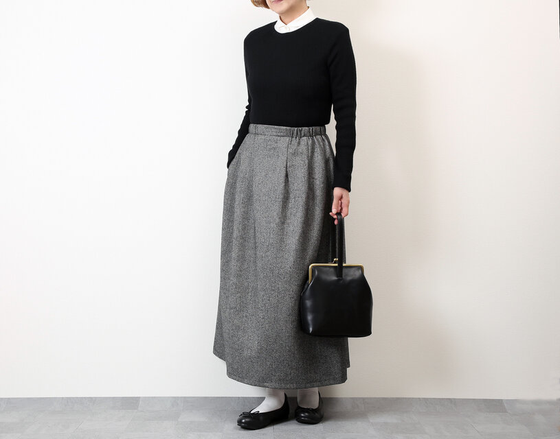#527タックギャザースカート(ヘリンボーン)