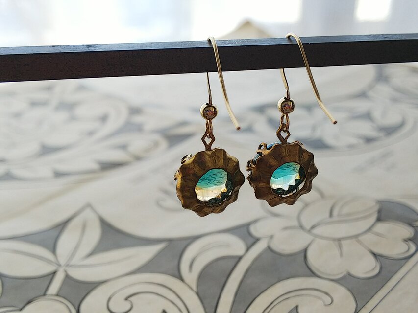 ヴィンテージ シトリンと森のGreen／深まる2色の美しい 14Kgfピアス