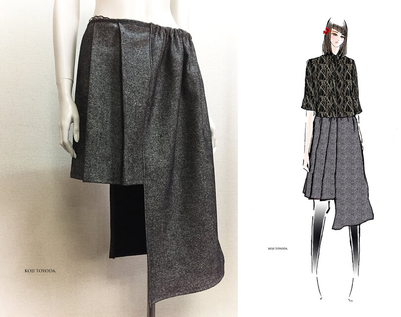 【1点もの・デザイン画付き】リバーシブル2枚重ねフレアースカート（KOJI TOYODA）のコピー