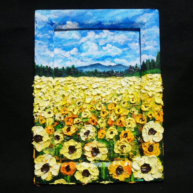 油絵 油彩 油彩画 絵 絵画【ひまわり広場】 油絵 【ひまわり広場】ミニ絵画 | iichi 日々の暮らしを心地よくする