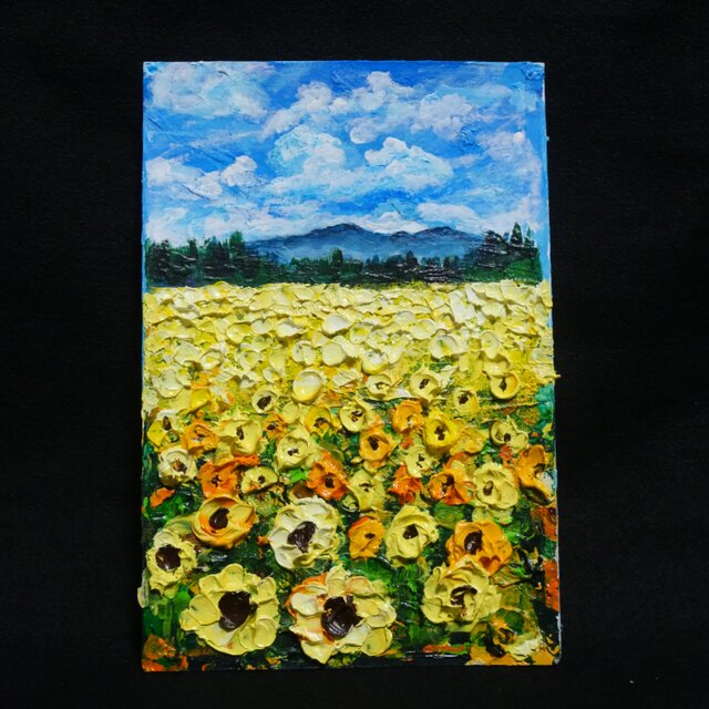 油絵 油彩 油彩画 絵 絵画【ひまわり広場】 油絵 【ひまわり広場】ミニ絵画 | iichi 日々の暮らしを心地よくする