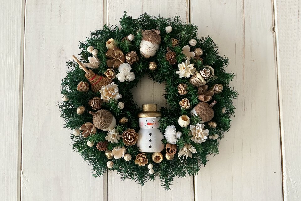 スノーマンのクリスマスリースmini J (17cm)