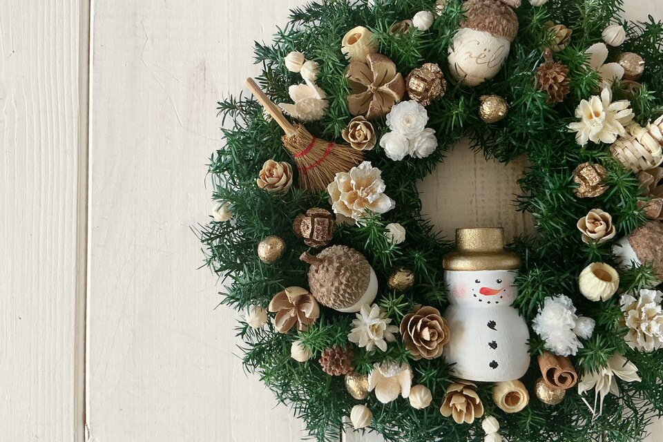 クリスマスリース☆スノーマン スノーマンのクリスマスリースmini J (17cm) | iichi 日々の暮らしを