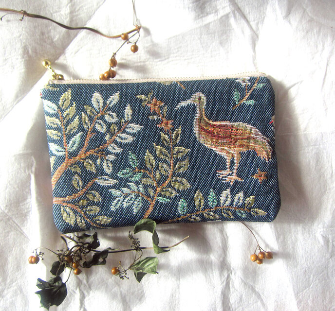 オランダ生地 空を飛べない鳥ポーチ(MS)　青オーストラリアのキウーイorエミューのコピーのコピー