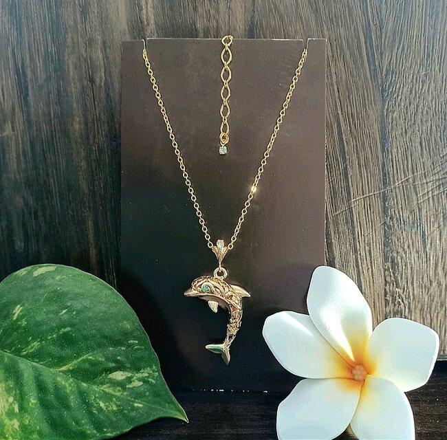 ハワイアンジュエリーデザイン❀イルカネックレス❀単品 k16gp No.1356