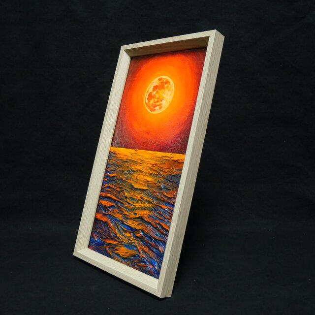 油絵 油彩 油彩画 絵 絵画 長方形ミニ絵画【オレンジ色の満月】 油絵 長方形ミニ絵画【オレンジ色の満月】 | iichi 日々の暮らしを