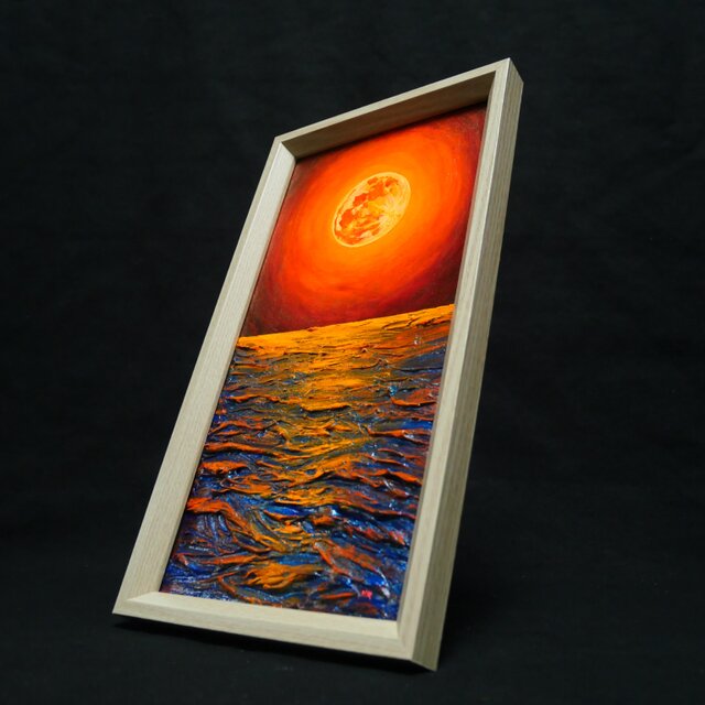 油絵 長方形ミニ絵画【オレンジ色の満月】 | iichi 日々の暮らしを