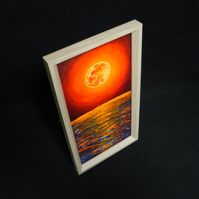油絵 長方形ミニ絵画【オレンジ色の満月】 | iichi 日々の暮らしを