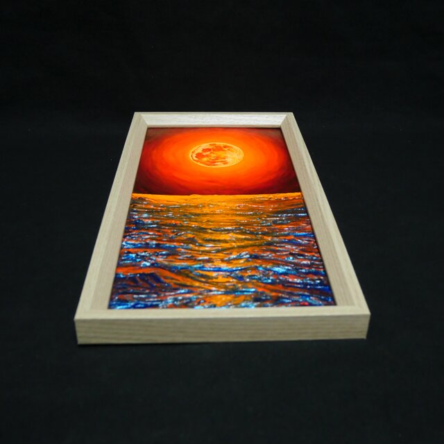 油絵 油彩 油彩画 絵 絵画 長方形ミニ絵画【オレンジ色の満月】 油絵 長方形ミニ絵画【オレンジ色の満月】 | iichi 日々の暮らしを