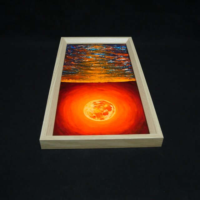 油絵 長方形ミニ絵画【オレンジ色の満月】 | iichi 日々の暮らしを