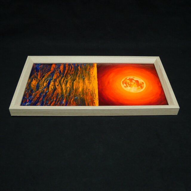 油絵 長方形ミニ絵画【オレンジ色の満月】 | iichi 日々の暮らしを