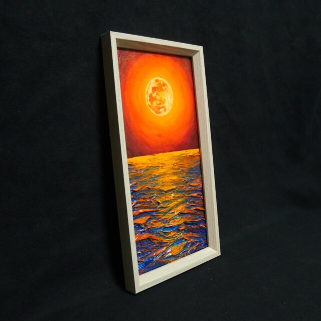 油絵 長方形ミニ絵画【オレンジ色の満月】 | iichi 日々の暮らしを