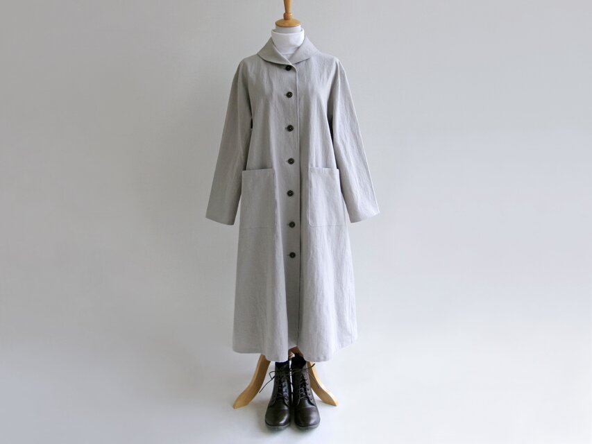 国産綿麻キャンバスのロングコート（サンドベージュ）