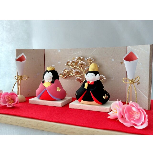 親王飾り　花刺繍　花凛　セット お雛様】 おひなさま 百花 親王飾りセット 「松の木 屏風」 | iichi