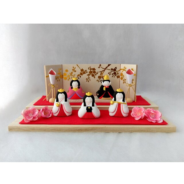 お雛様】 おひなさま 百花 五人飾り 「桃の花 屏風」 | iichi 日々の