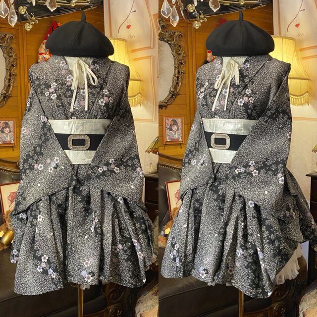 着物 ミニ丈 ワンピース ドレス 和ロリ 2部式作り帯 京袋帯 リメイク