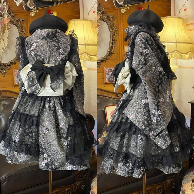 着物 ミニ丈 ワンピース ドレス 和ロリ 2部式作り帯 京袋帯 リメイク