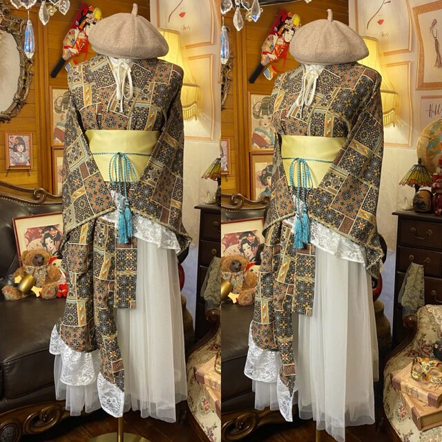 単衣着物 2way アシンメトリー ガウン 羽織り ドレス ワンピース 和洋