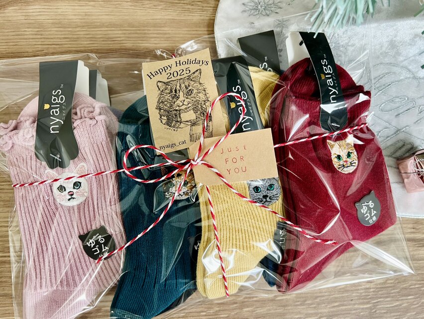 猫さん刺繍の靴下クリスマスカラーの詰め合わせ7足セット | iichi 日々