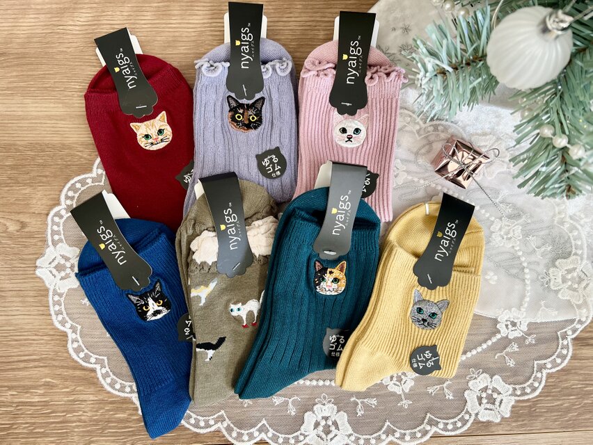 猫さん刺繍の靴下クリスマスカラーの詰め合わせ7足セット | iichi 日々