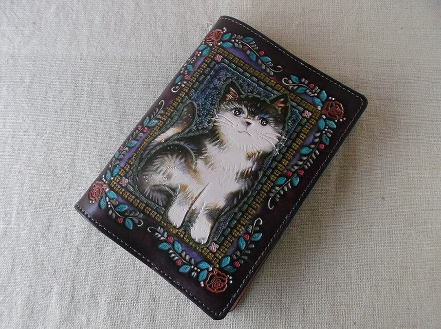 文庫サイズブックカバー 刻印、拭き染め 牛革