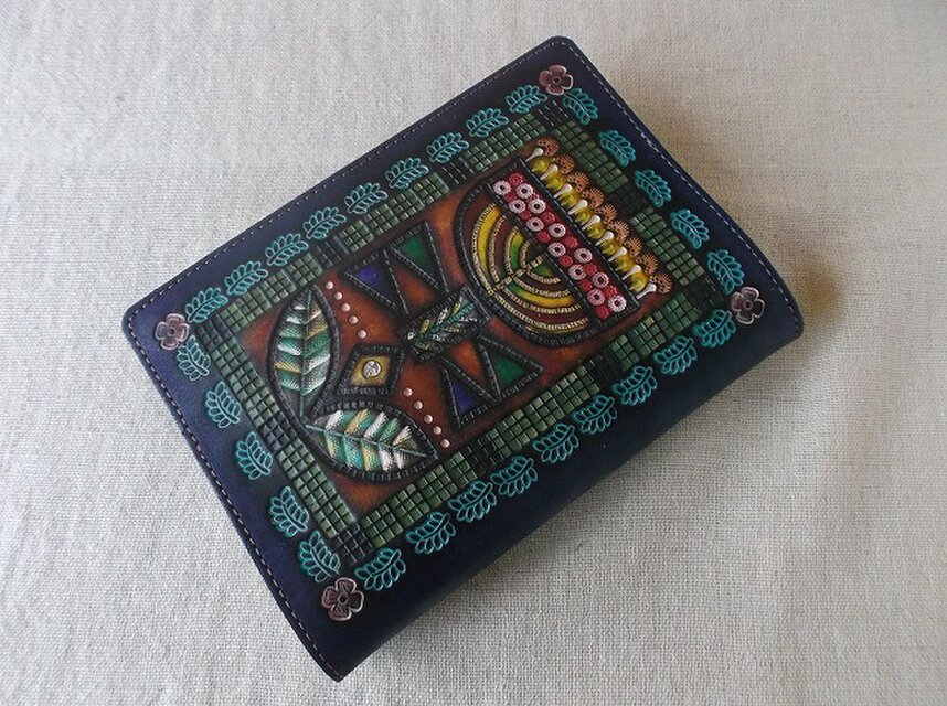 文庫サイズブックカバー 刻印、拭き染め 牛革