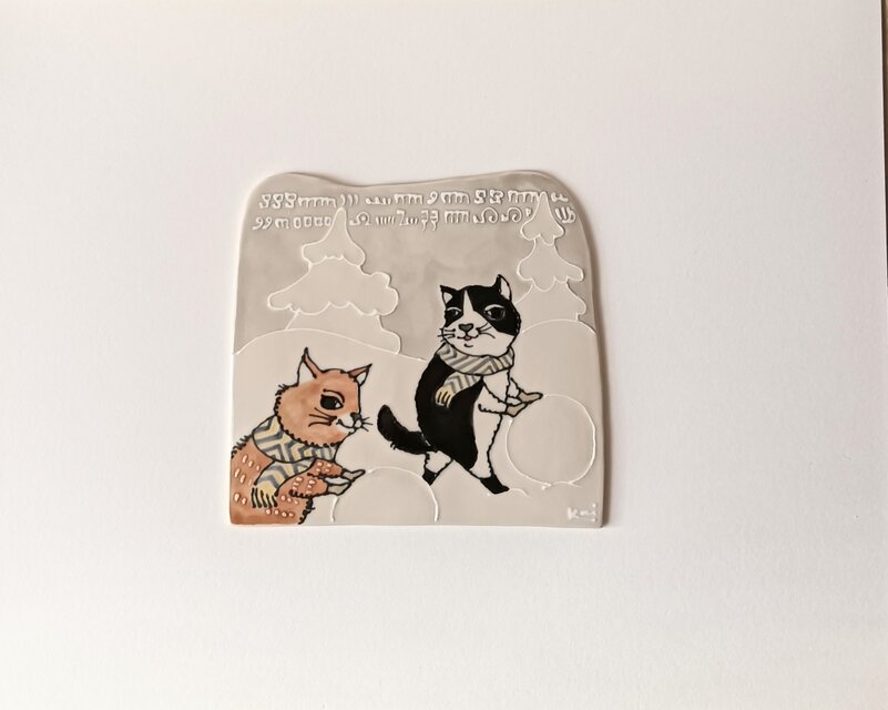 　クリスマスタイル　ネコ雪遊び