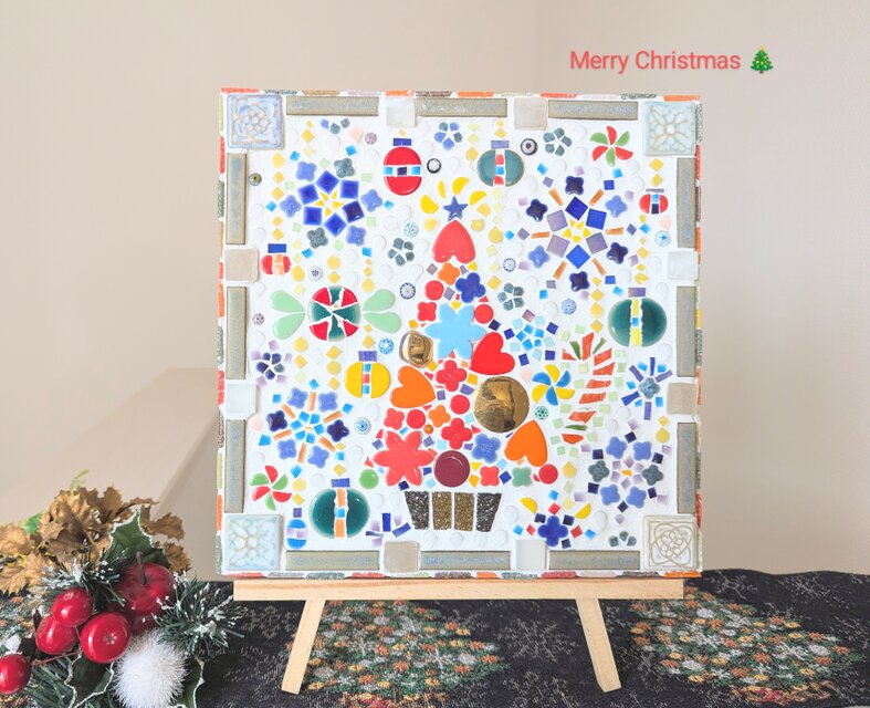 Merry Christmas サンタクロース モザイクタイル壁飾り モザイクタイルアート クリスマスの壁飾り | iichi 日々の暮らしを