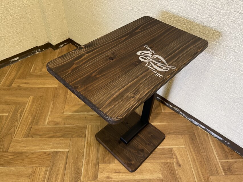 hotaru 在庫あり　即納　サイドテーブル　机　杉材　ソファーテーブル　ダークブラック　ブラック　ステンシル　縦型