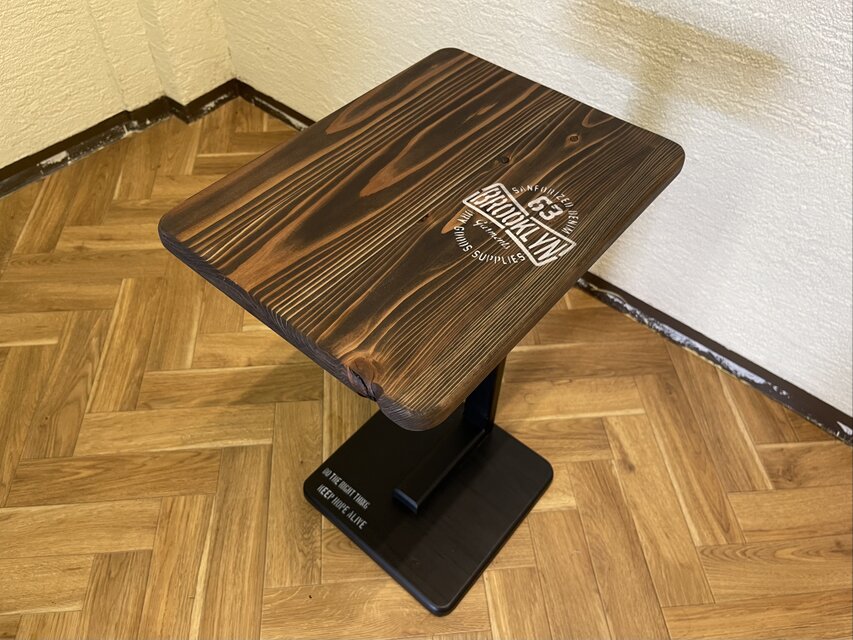 hotaru 在庫あり　即納　サイドテーブル　机　杉材　ソファーテーブル　ダークブラック　ブラック　ステンシル　縦型