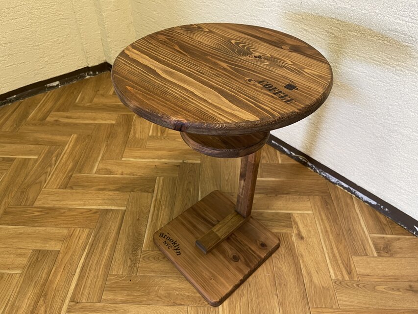 hotaru 在庫あり　即納　サイドテーブル　机　杉材　ソファーテーブル　丸テーブル　棚付き　ダーク　ステンシル　丸型