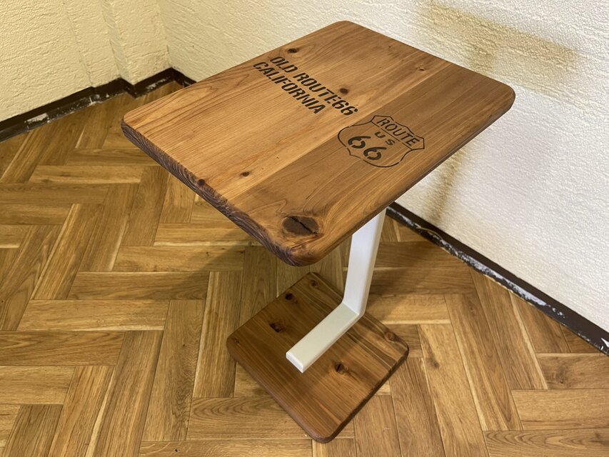 hotaru 在庫あり　即納　サイドテーブル　机　杉材　ソファーテーブル　ダーク　ミルキーホワイト　ステンシル　縦型