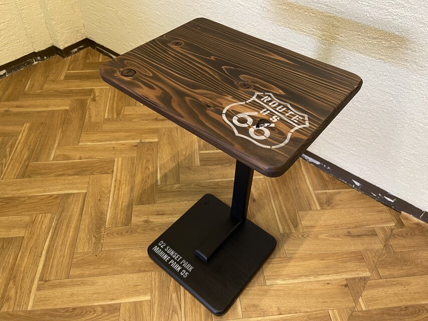 hotaru 在庫あり　即納　サイドテーブル　机　杉材　ソファーテーブル　ダークブラック　ブラック　ステンシル　横型