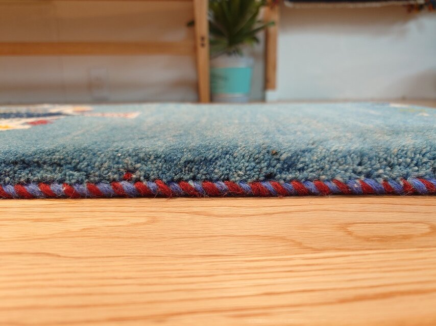 ペルシャ ギャッベ ミニランナー ラグ 115x40cm 青 孔雀 RJ15904G