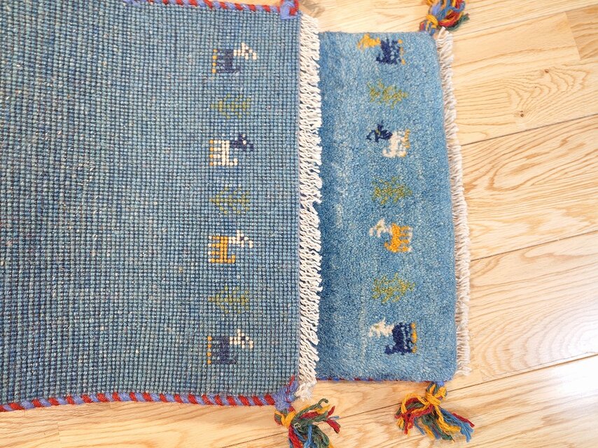 ペルシャ ギャッベ ミニランナー ラグ 115x40cm 青 孔雀 RJ15904G