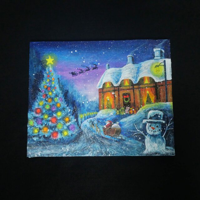 油絵 絵画【クリスマス夜に】 油絵【Christmas】 | iichi 日々の暮らしを心地よくするハンドメイドや