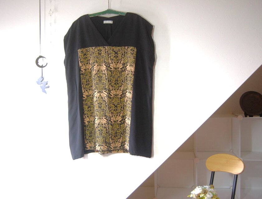 展示品　花鳥柄のチュニック【sara-nari】着物リメイク