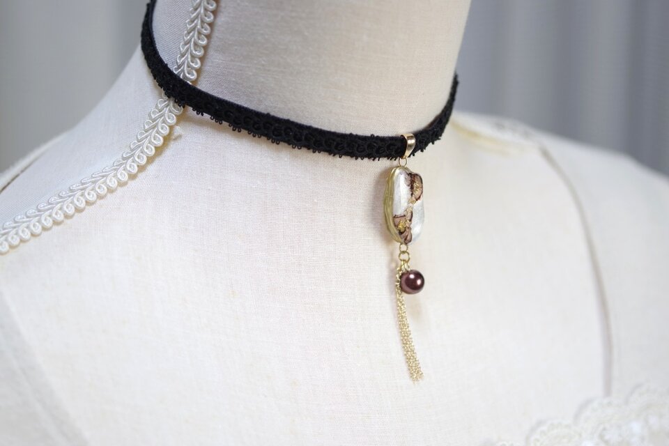 受注製作】レジンアート スライスアゲートとタティングレースと