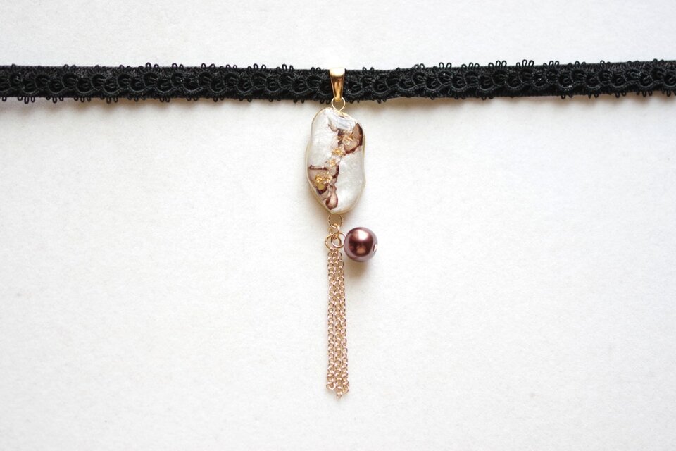 受注製作】レジンアート スライスアゲートとタティングレースと