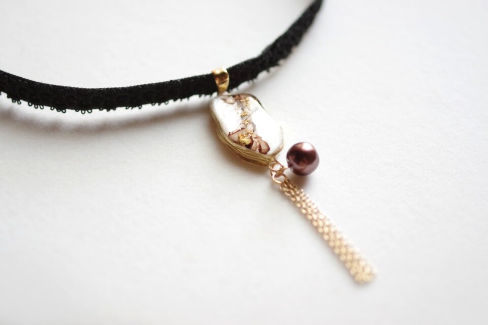 受注製作】レジンアート スライスアゲートとタティングレースと