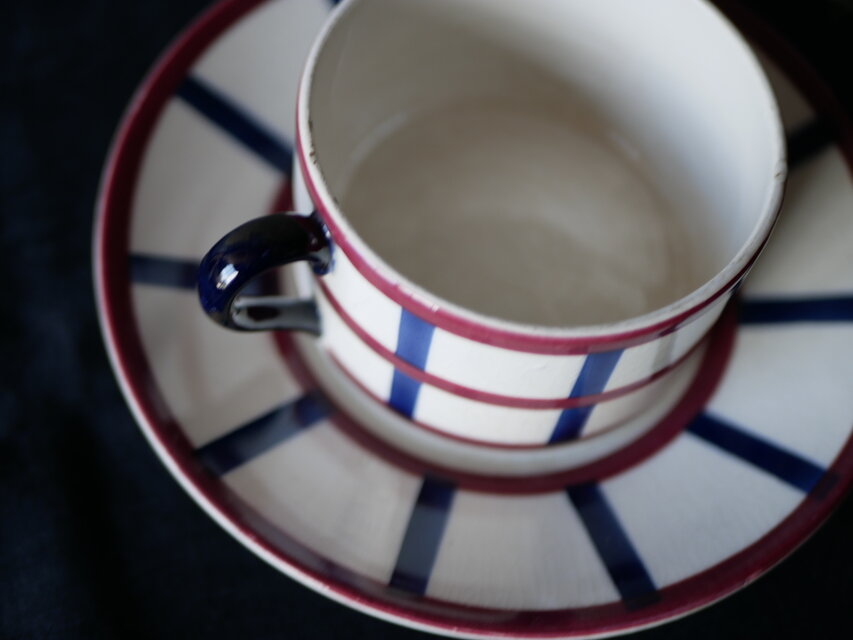 1 バスク柄 ティーカップ＆ソーサー フランスアンティーク ブロカント