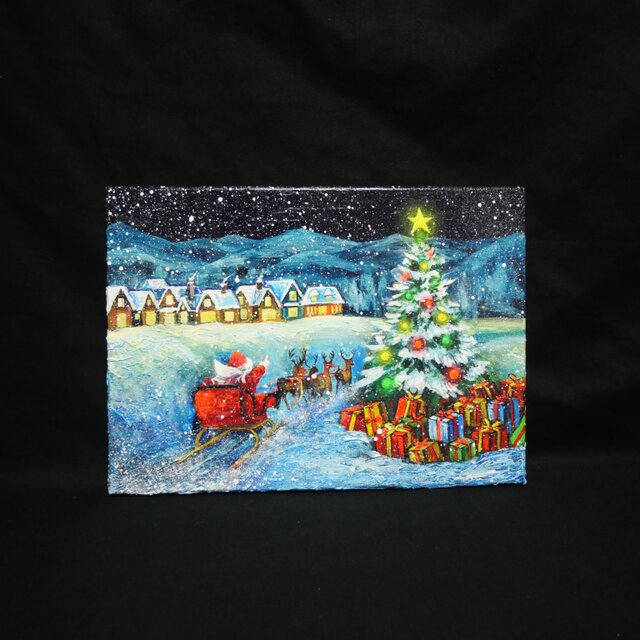 油絵 絵画【クリスマス夜に】 油絵【聖夜の贈り物】 | iichi 日々の暮らしを心地よくする